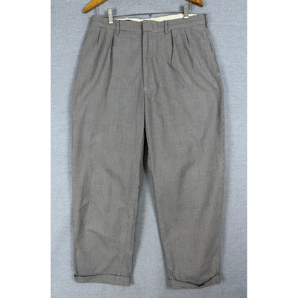 Polo Ralph Lauren Mens 32x29 Glen Plaid Pleated Cuffed Cotton Dress Pants Grey
